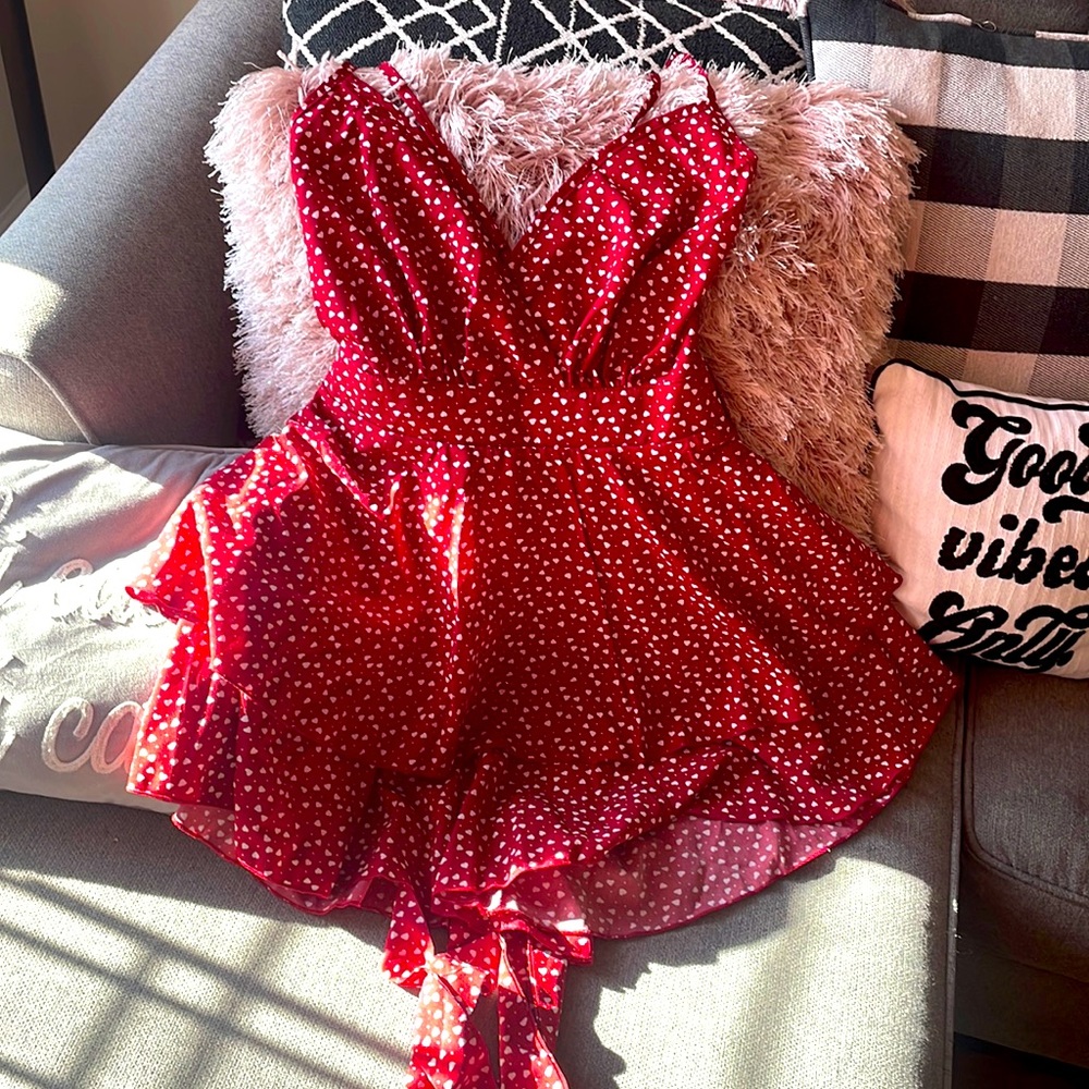 red heart pattern romper